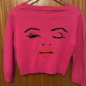 Betsey Johnson Pink Marilyn Monroe Cropped Cardigan Sweater Y2K